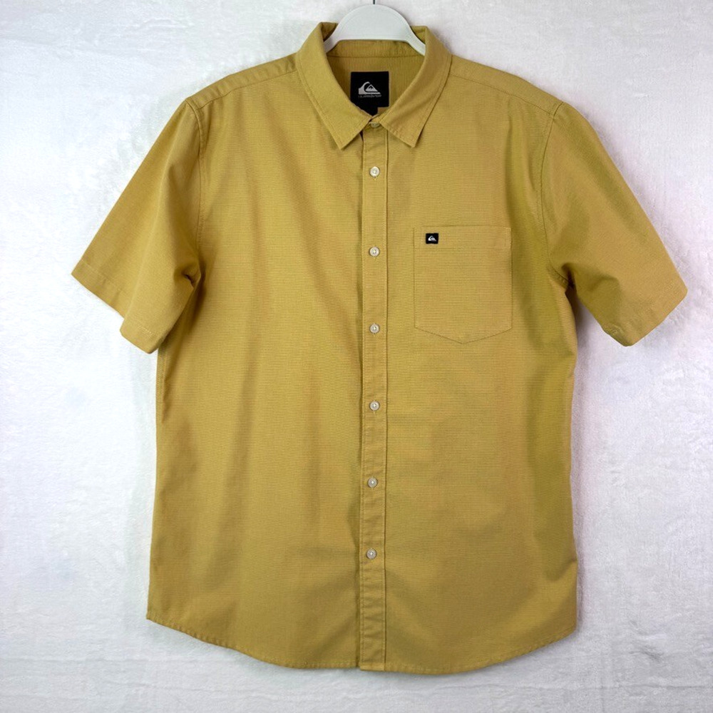 Quiksilver Men's Yellow Cotton Button Up Crewneck Regular Shirt Size M